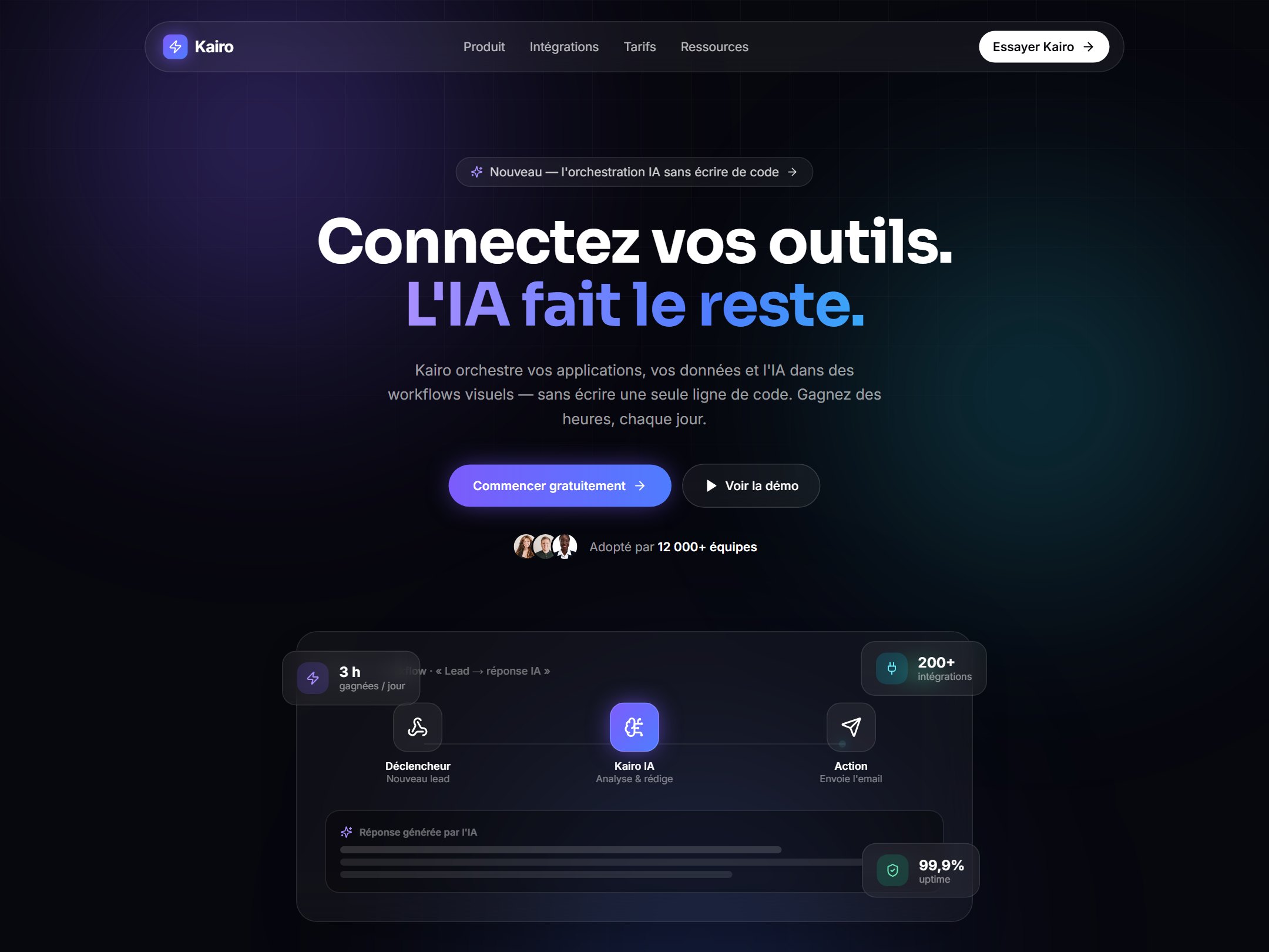 Kairo — landing plateforme d'orchestration IA