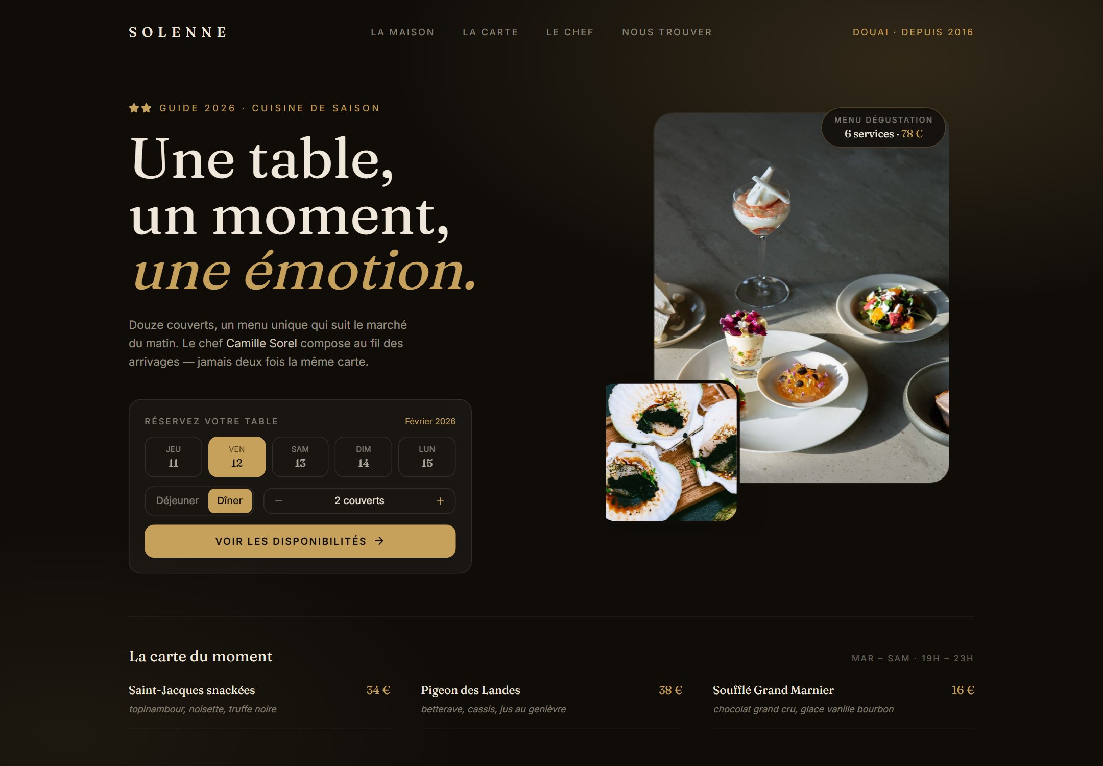 Solenne — landing restaurant gastronomique